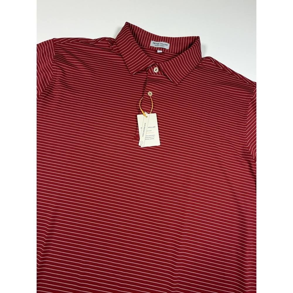 Peter Millar Crown Sport Red Striped Summer Comfort Polo Shirt 2XL MA24CEK10S